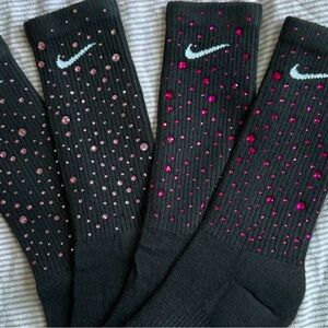 Nike Black Socks with Pink and Red Rhinestones